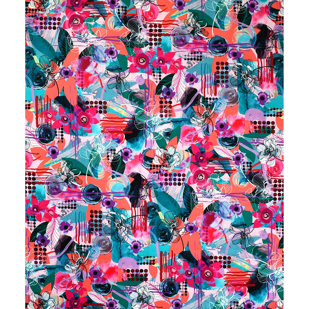 Artful Blooms Floral Collage Digital Print Cotton Coral/Aqua – Style ...