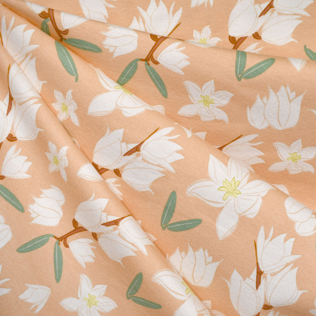 Land of Enchantment Yucca Blossoms Floral Cotton Jersey Knit Peach