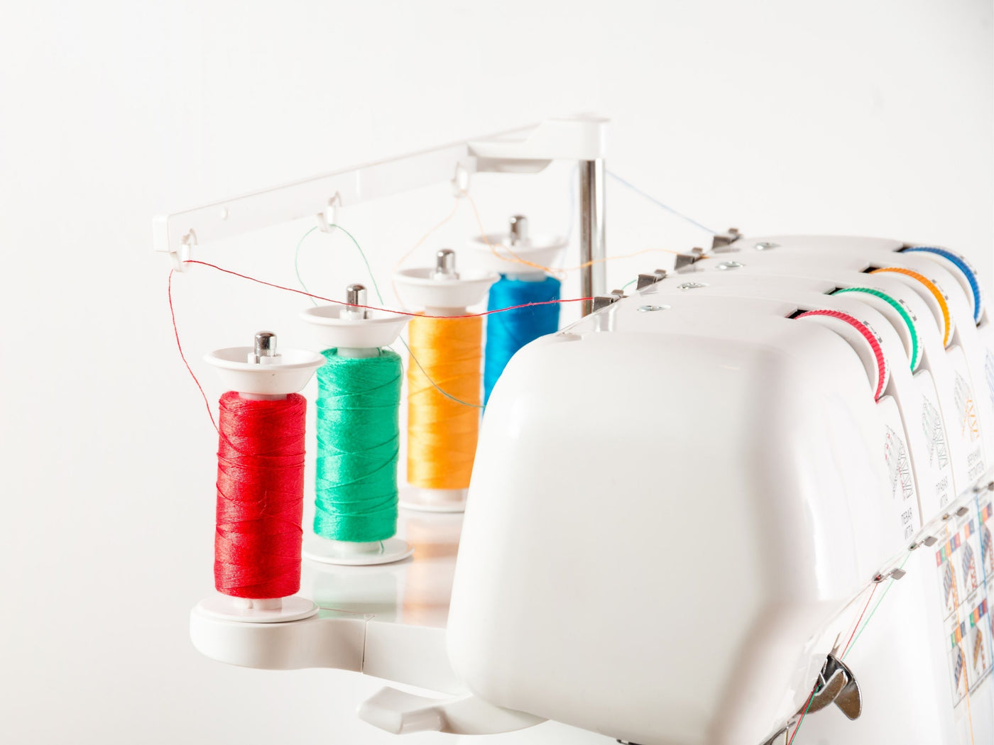 Serger Sewing Machine Threaded with Colorful Thread