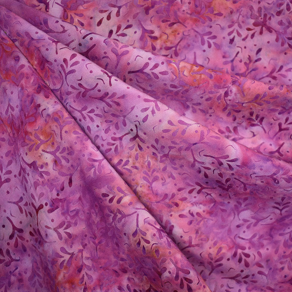 Tossed Leaf Sprigs Exclusive Rayon Batik Orchid – Style Maker Fabrics