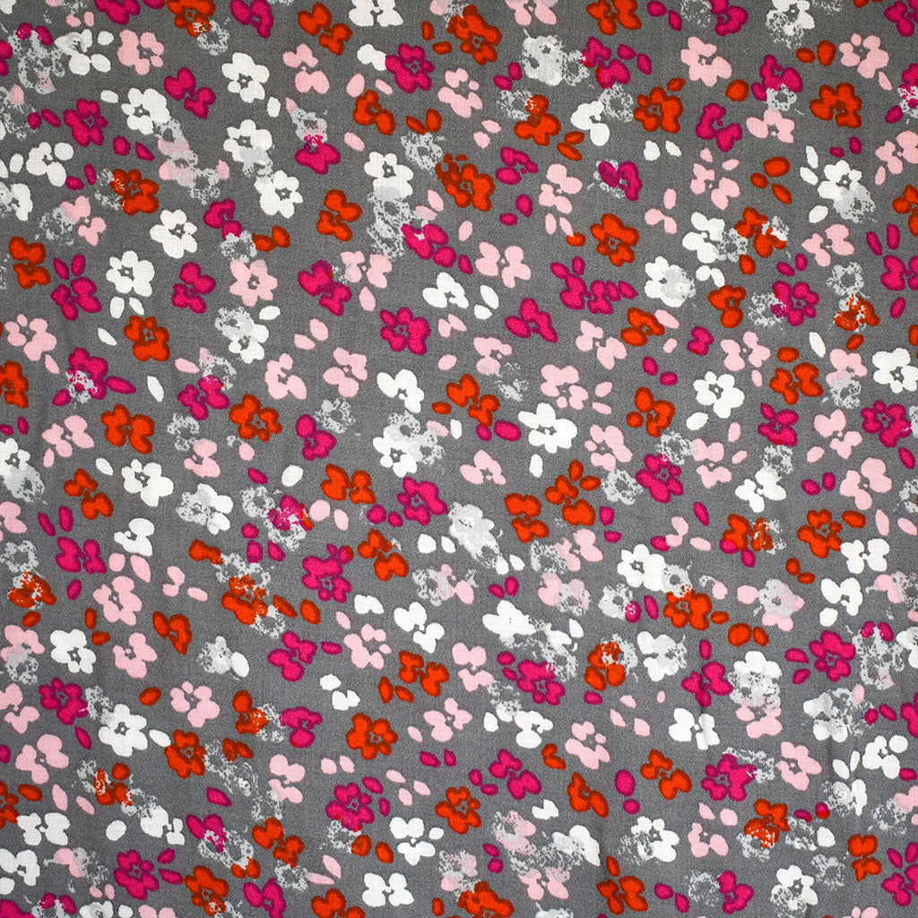 Scatterd Floral Dot Rayon Challis Grey/Pinks – Style Maker Fabrics