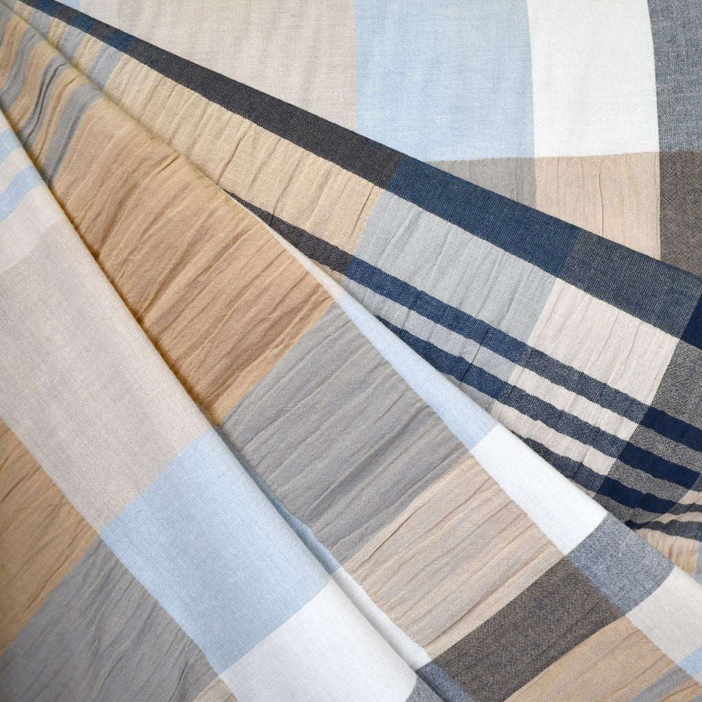 Yarn Dyed Plaid Soft Shirred Cotton Shirting Navy/Camel Style Maker