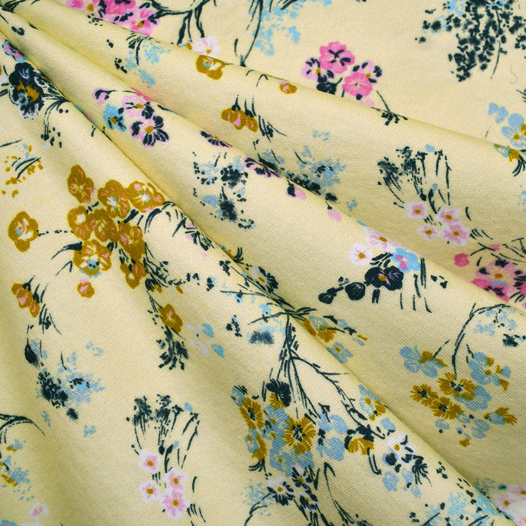 Scrolling Wildflower Print French Terry Lemon – Style Maker Fabrics