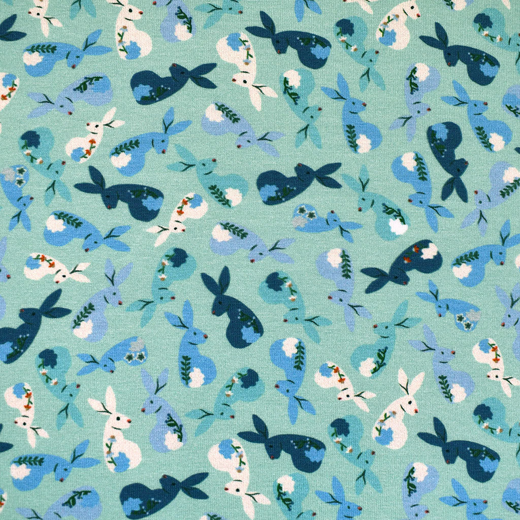 Fluffle of Rabbits Jersey Knit Aqua/Blue – Style Maker Fabrics