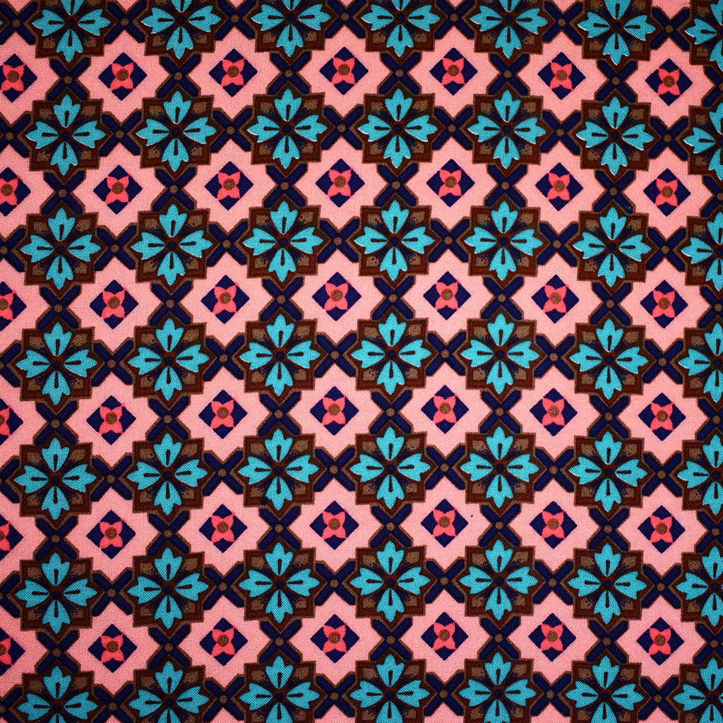 Floral Tile Medallion Rayon Challis Coral/Turquoise – Style Maker Fabrics