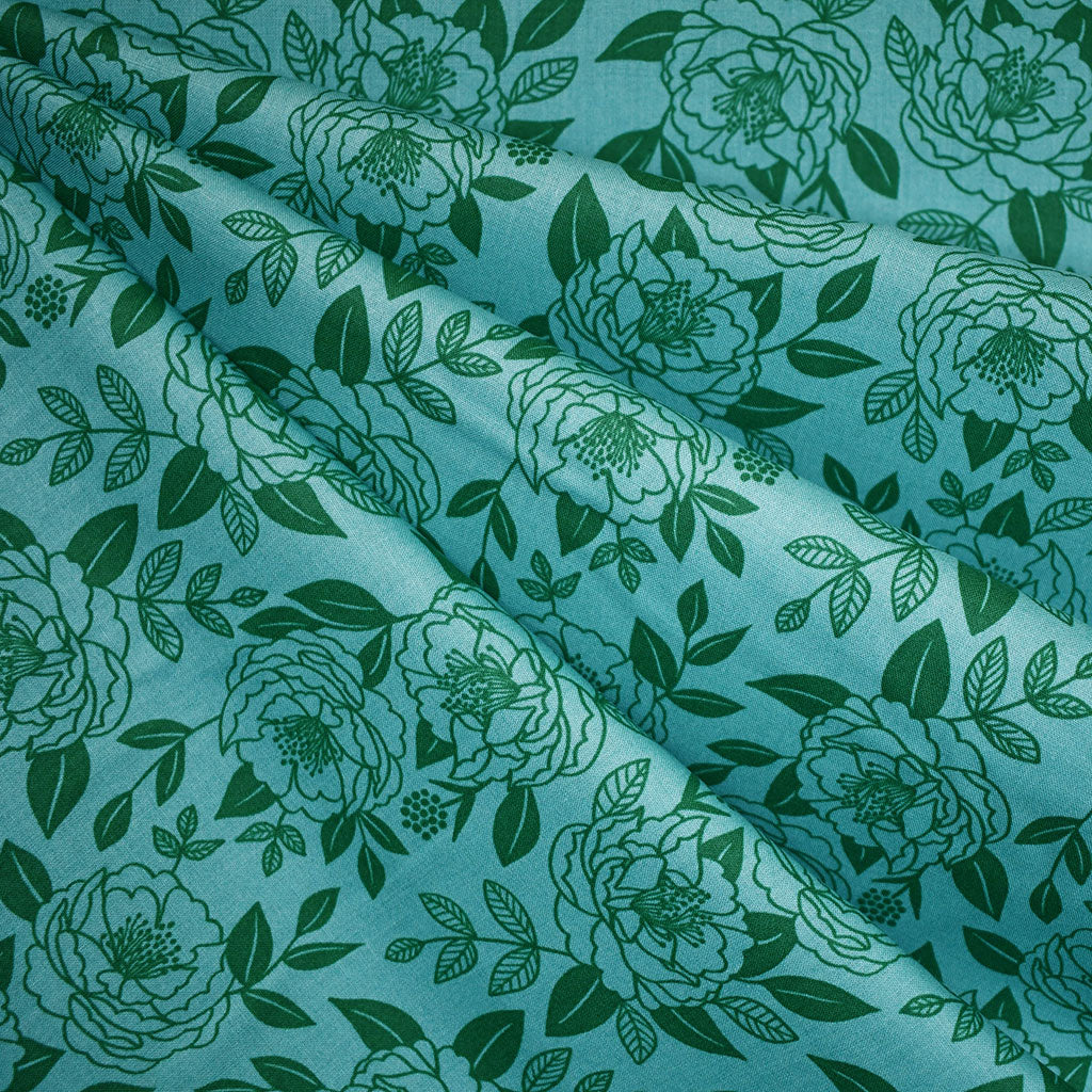succulent pattern fabric Rise and Shine Garden Glow Floral Premium Cotton Succulent Aqua – Style Maker Fabrics