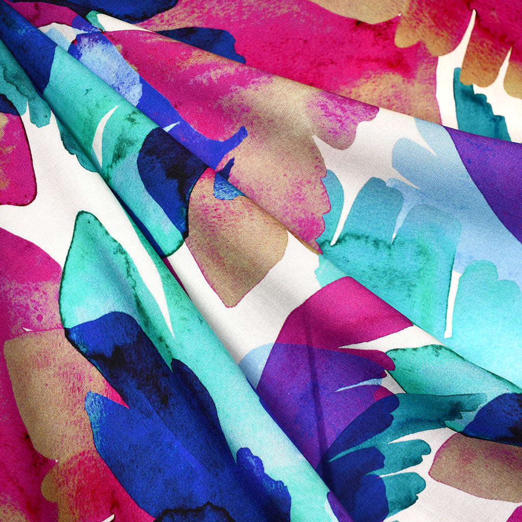 Atelier Jupe Colorful Painterly Feathers Rayon Aqua/Multi – Style Maker ...