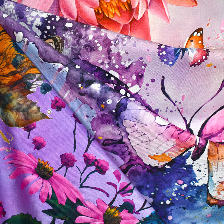 lavender flower print fabric Large Scale Fantasy Floral Digital Print Cotton Jersey Knit Lavender/Multi