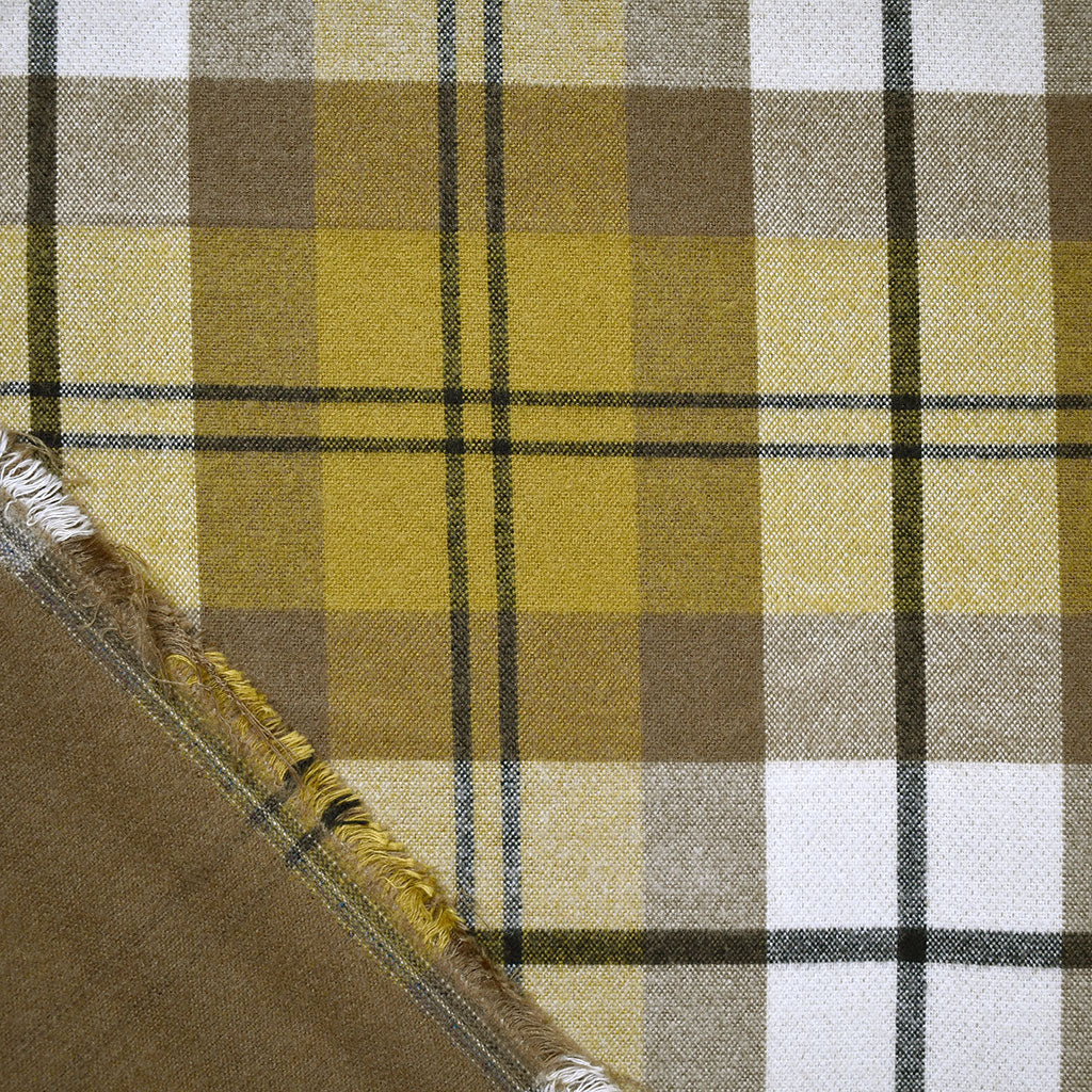 Soft Plush Reversible Grid Plaid Coating Citron/Camel – Style Maker Fabrics