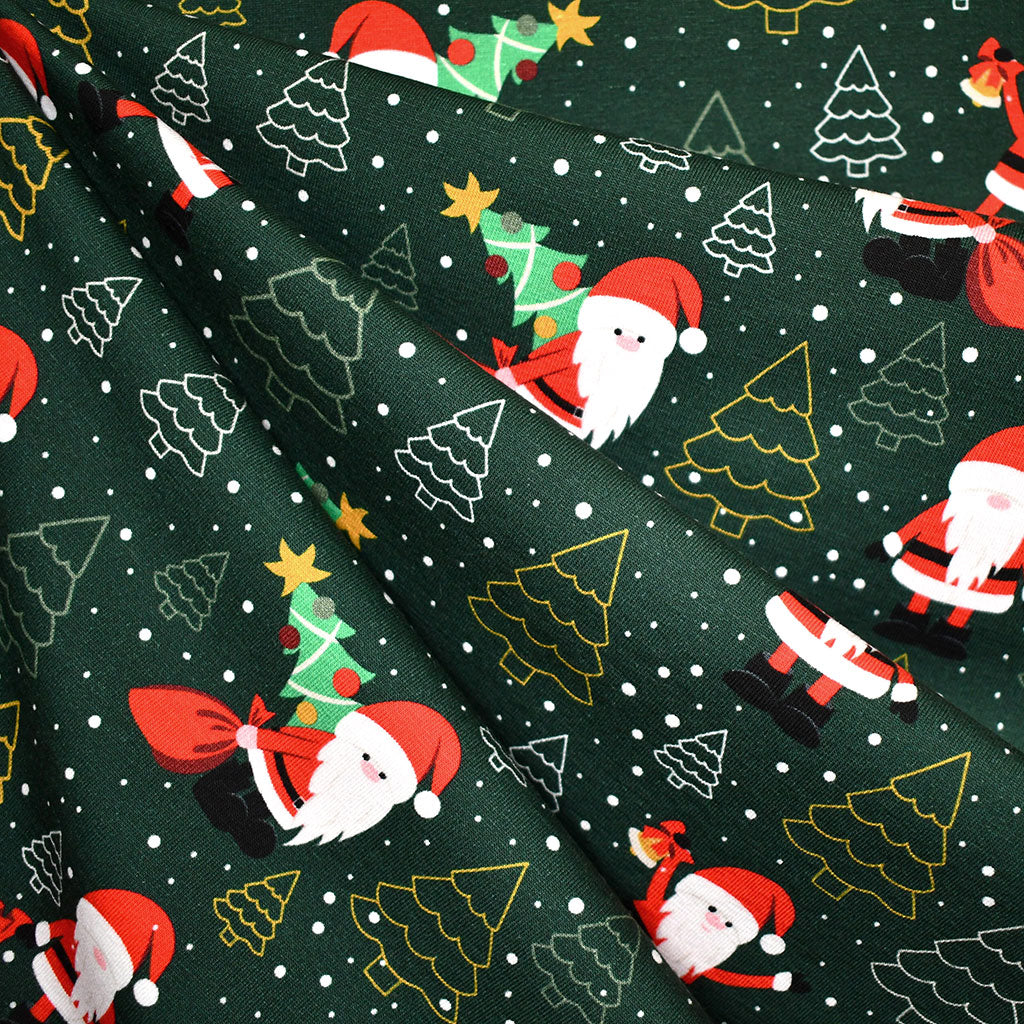 Jolly Santa Claus Cotton Jersey Knit Evergreen  Style Maker Fabrics