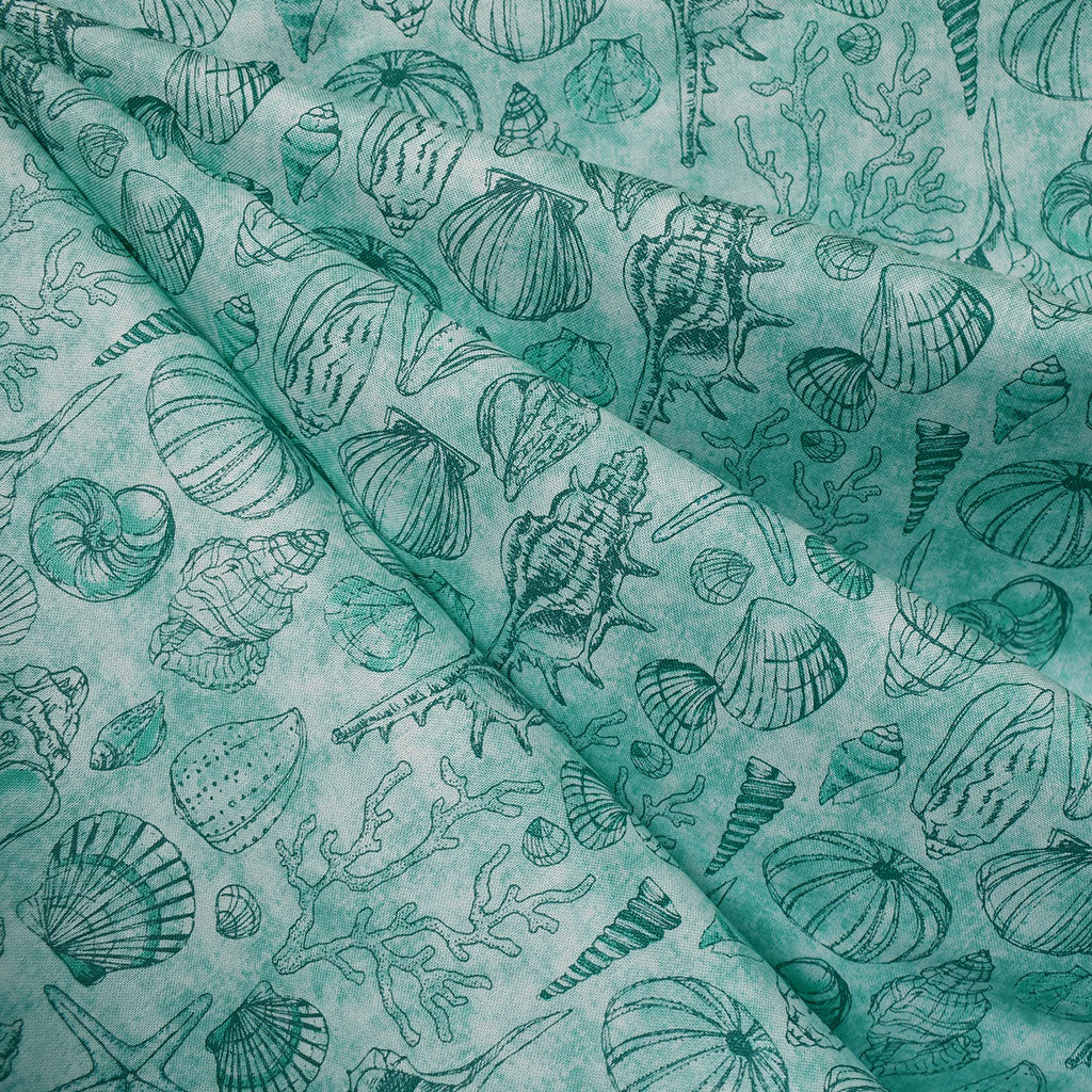 Serena Shores Tonal Sketchy Shells Cotton Aqua – Style Maker Fabrics