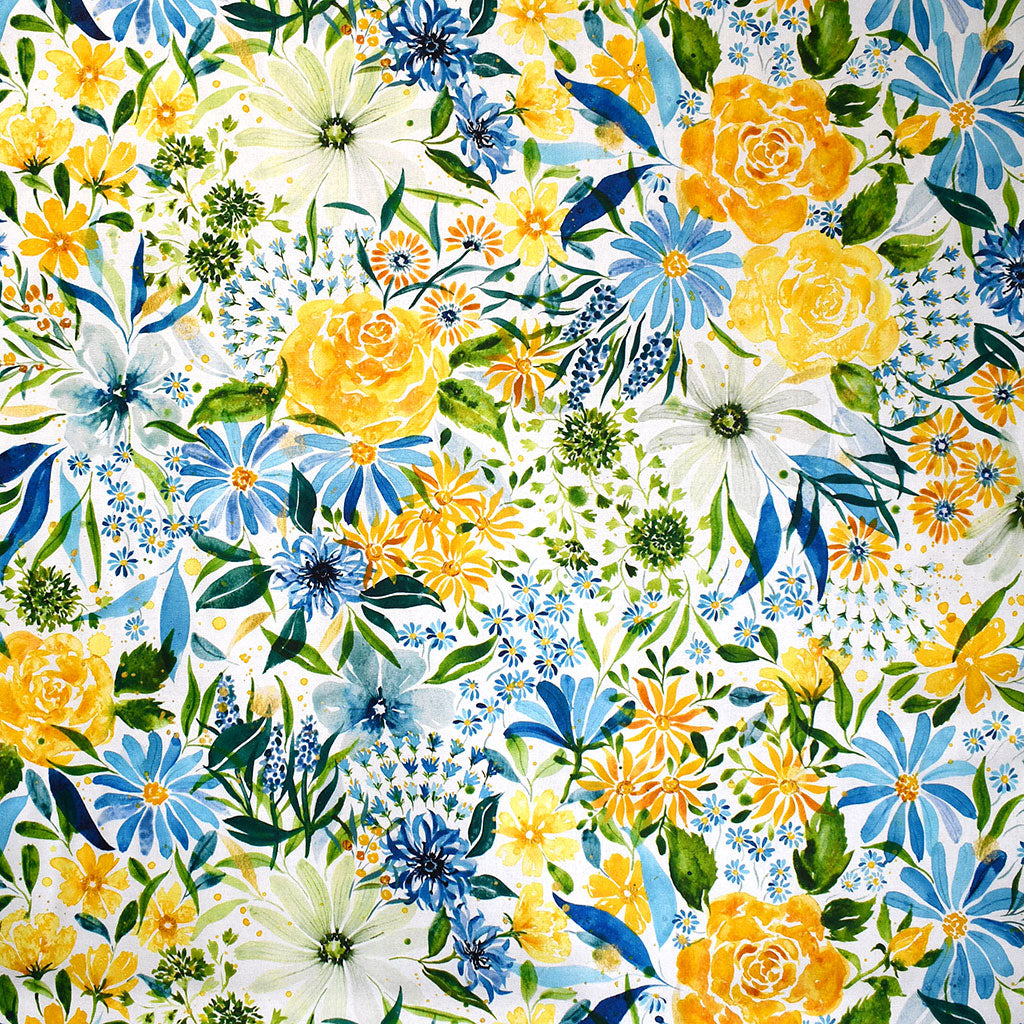 Sunshine Blue Skies Sunny Days Floral Cotton Canvas Cloud White – Style ...