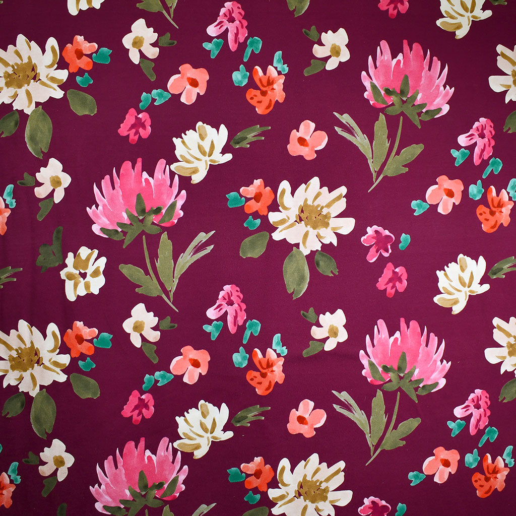 Painterly Floral Jersey French Terry Wine – Style Maker Fabrics