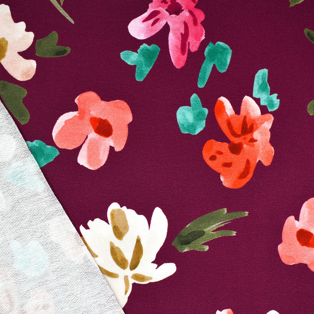 Painterly Floral Jersey French Terry Wine – Style Maker Fabrics