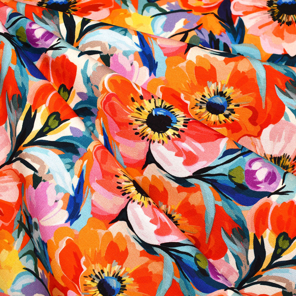 Colorful Poppy Floral Jersey French Terry Multi – Style Maker Fabrics