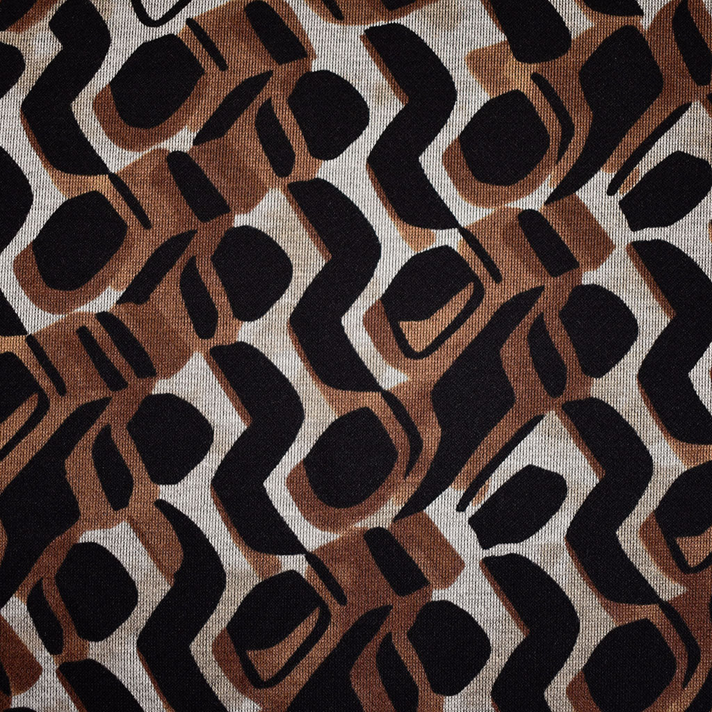 Layered Retro Geometric Soft Double Knit Chocolate – Style Maker Fabrics