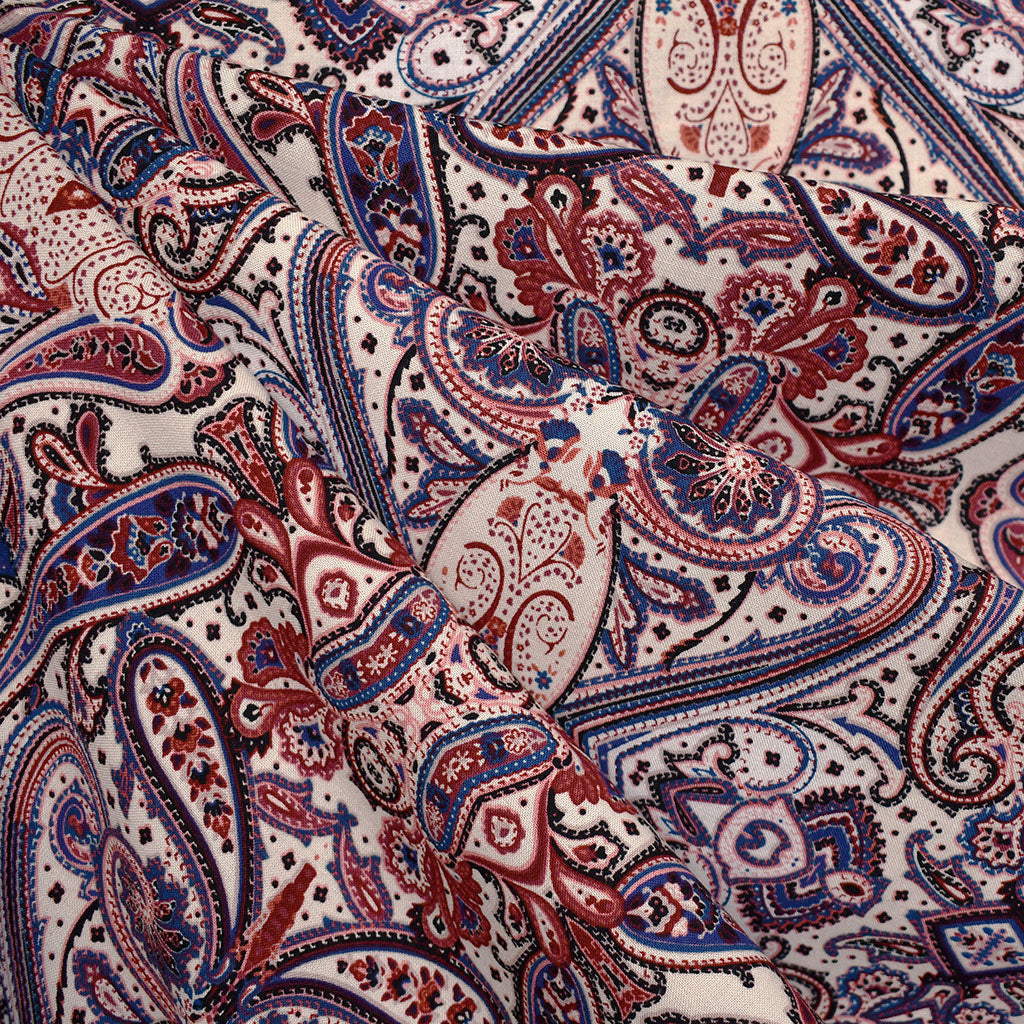Paisley Bandana Print Rayon Challis Wine/Navy – Style Maker Fabrics