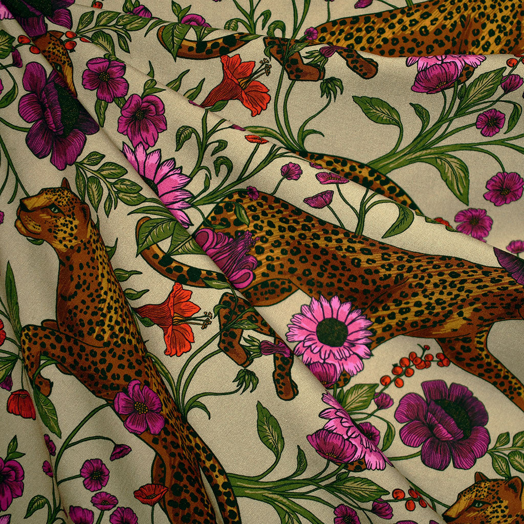 Bleopard Print Prowling Leopard Floral Digital Print Rayon Poplin Tan/Multi – Style ...