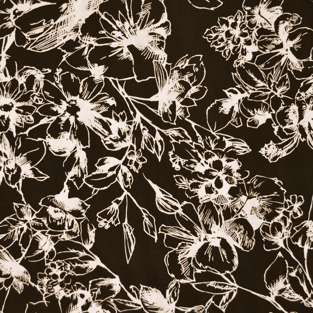 Outline Floral Challis Black/Cream – Style Maker Fabrics