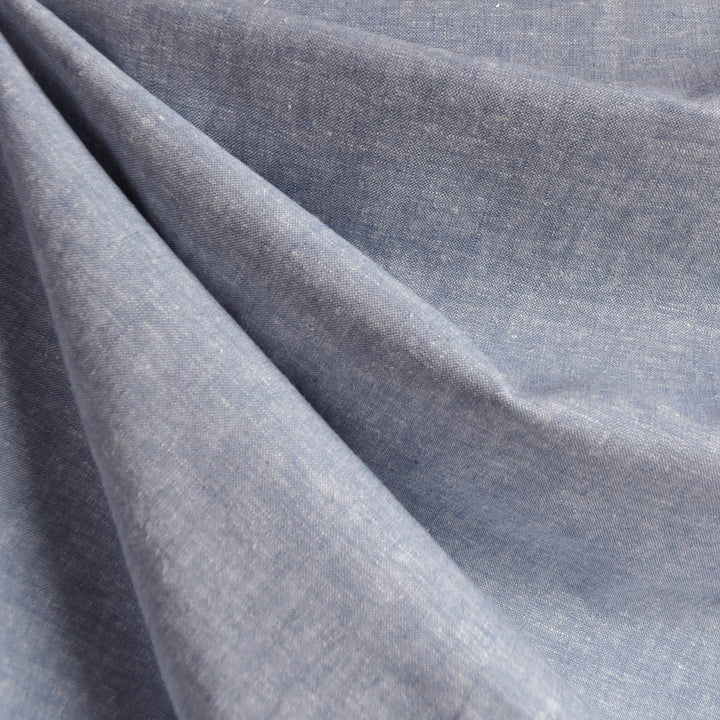 リネン 割烹着 Linen(washer)100% _BlueGray Print V-Neck Pleated Kelly Blouse