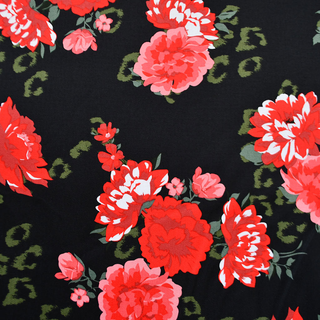 Tonal Floral Stretch Sateen Black/Red – Style Maker Fabrics