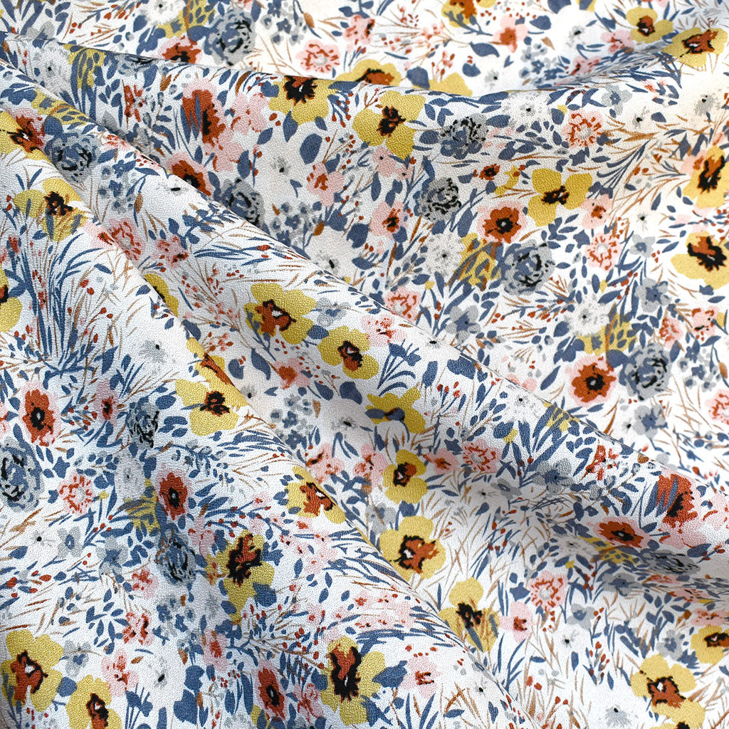 Abstract Wildflower Meadow Rayon Crepe Vanilla – Style Maker Fabrics