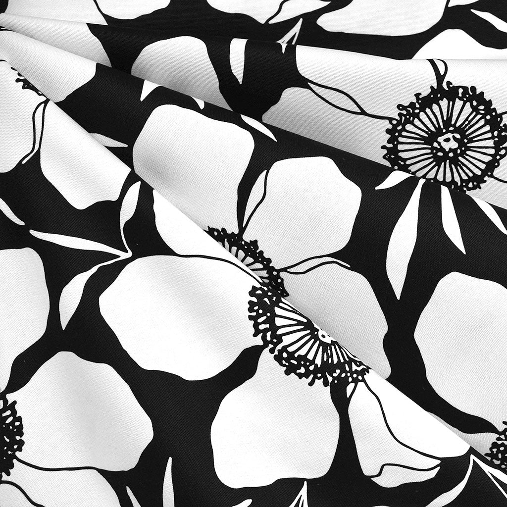 Illustrations Large Poppy Floral Cotton Canvas Black/Vanilla – Style ...